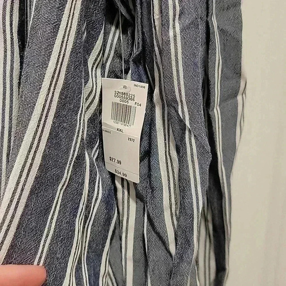 Old Navy Blue White Vertical Stripe Long Sleeve Blouse Size XXL - Picture 4 of 8